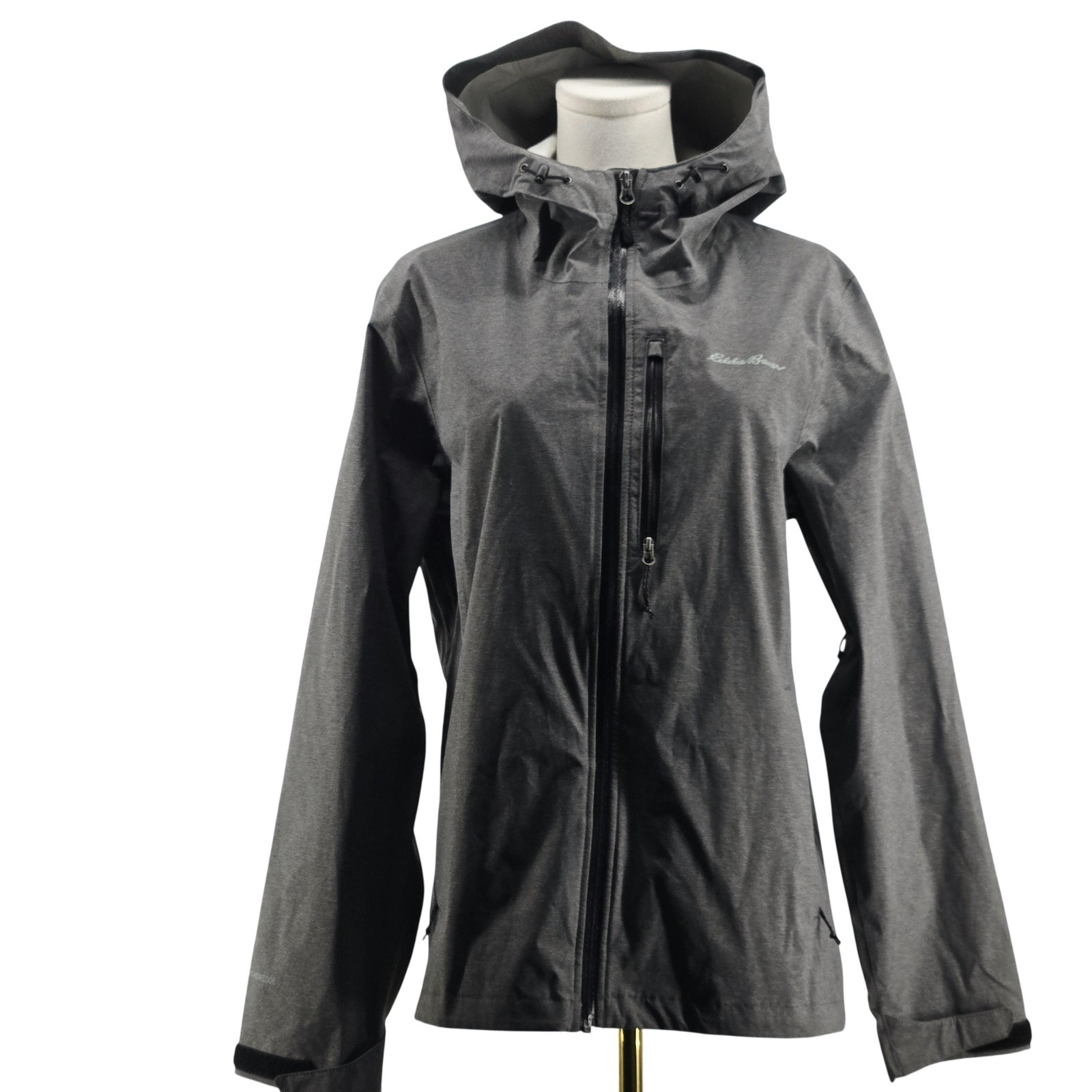 Eddie Bauer Jacket Womens L Gray Nylon Softshell Hooded Lined Zipped Pockets